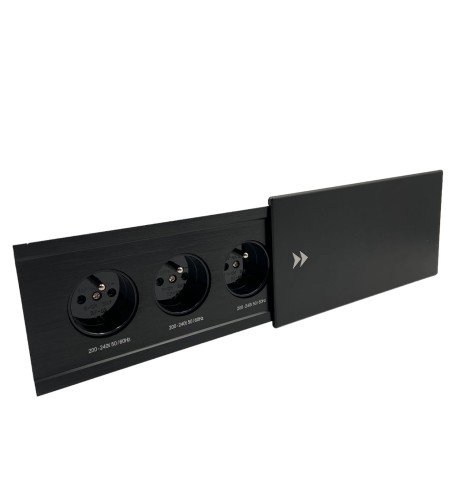 Gniazdo wpuszczane przesuwne 3 gniazda CZARNY