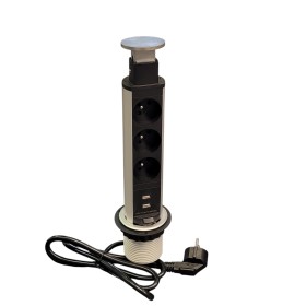 Gniazdo wpuszczane w blat okrągłe z przewodem ELEKTRIMA TUBUS  + 2x USB - Aluminium