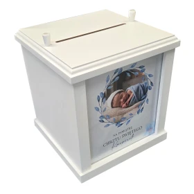 Skarbonka na pamiątkę Chrztu Świętego z własnym zdjęciem 20x20x20cm