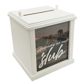 Skarbonka biała personalizowana ze zdjęciem 20x20x20 cm
