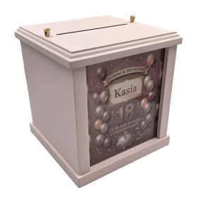 Skarbonka różowa na prezent – 18 Urodziny z własnym zdjęciem 20x20x20 cm