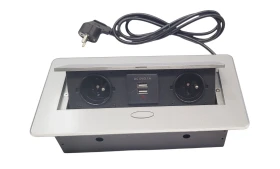 Gniazdo wpuszczane w blat 2 x 230 V + 2 USB z przewodem i wtyczką - Aluminium