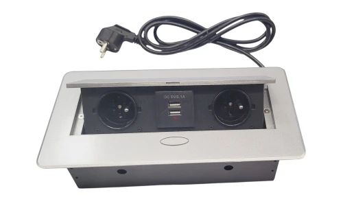 Gniazdo wpuszczane w blat 2 x 230 V + 2 USB z przewodem i wtyczką - Aluminium