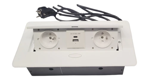 Gniazdo wpuszczane w blat 2 x 230 V + 2 USB z przewodem i wtyczką - Białe