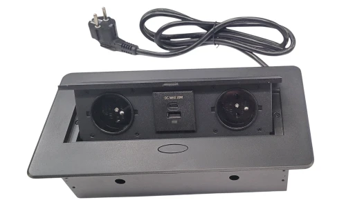 Gniazdo wpuszczane w blat 2 x 230 V + 2 USB z przewodem i wtyczką - Czarne