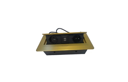 Gniazdo wpuszczane w blat 2x230V+2 USB z przewodem i wtyczką-Złote