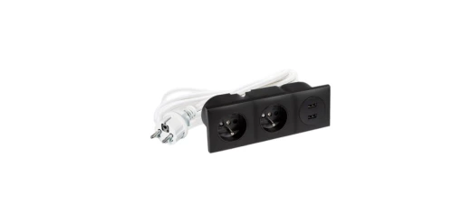 Gniazdo wpuszczane potrójne - 2 X 230 V + USB Czarne 